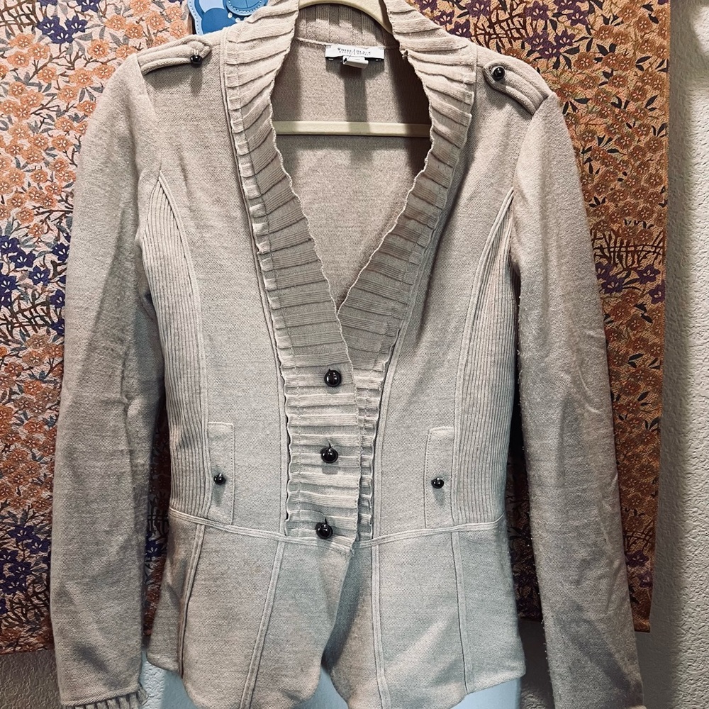 Tan White House Black Market Military Wool Bend Cardigan Sz M